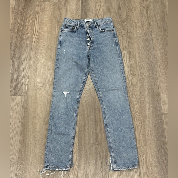 AGOLDE Women’s Sz 25 Jeans Nico High Rise Slim Distressed Denim Blue Button Fly - Picture 4 of 15